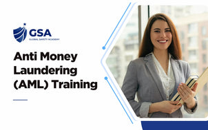 Anti Money Laundering (AML) Training course image featuring a business professional in a corporate workplace setting.