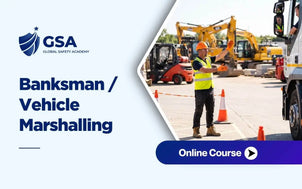 Banksman and Vehicle Marshalling online course with a marshal guiding a truck on a worksite
