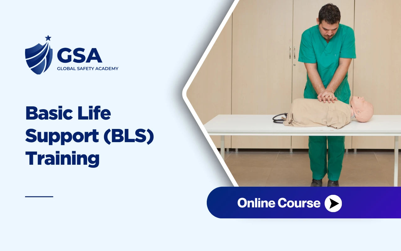 Basic Life Support BLS Training banner featuring a healthcare instructor demonstrating CPR on a mannequin.