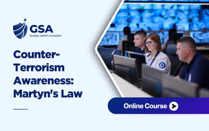 Security professionals monitoring surveillance systems during Counter-Terrorism Awareness: Martyn’s Law training, focusing on threat awareness, public safety, risk management, and emergency preparedness.