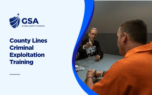 County Lines Criminal Exploitation Training banner depicting a police interrogation of a suspect.