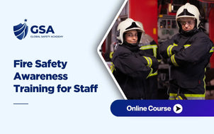 Fire Safety Awareness Training for Staff course featuring firefighters in protective gear demonstrating workplace fire safety and emergency preparedness.