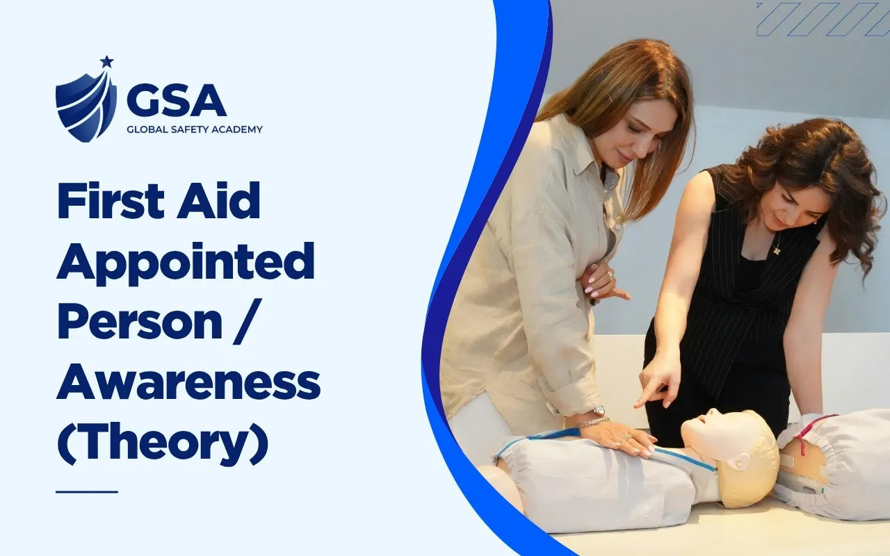 First Aid Appointed Person / Awareness (Theory) course image showing medical training with a CPR dummy.