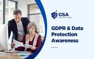 GDPR & Data Protection Awareness Training course featuring employees reviewing documents and personal data compliance procedures in an office environment.