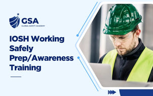 IOSH Working Safely Prep/Awareness Training course graphic showing a worker using a laptop in personal protective equipment (PPE).
