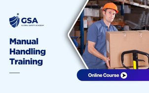 Manual Handling Training course showing a warehouse worker safely lifting and moving boxes, demonstrating proper manual handling techniques and workplace safety practices.