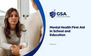 Mental Health First Aid in School and Education banner featuring a counselor holding hands to comfort a student.