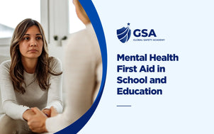 Mental Health First Aid in School and Education banner featuring a counsellor holding hands to comfort a student.