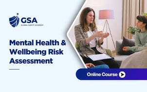 Mental Health & Wellbeing Risk Assessment training graphic showing a psychological health evaluation or workplace stress management therapy session.