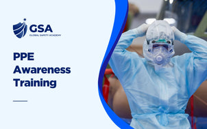PPE awareness training banner showing a worker wearing protective equipment for workplace health and safety.