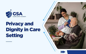 Privacy and Dignity in Care Setting with a caregiver assisting an elderly man with an activity