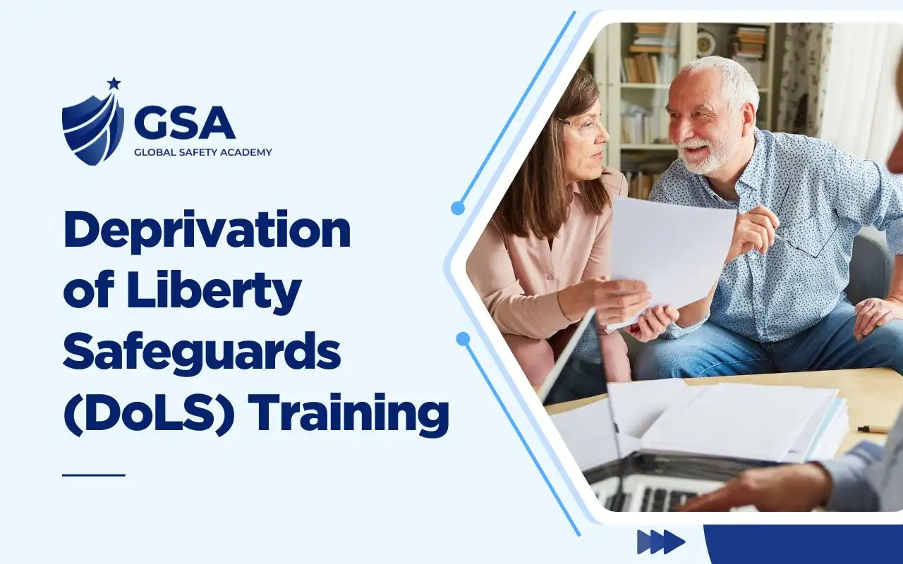Course graphic for Deprivation of Liberty Safeguards (DoLS) Training showing senior citizens discussing care documentation.