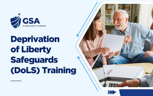 Course graphic for Deprivation of Liberty Safeguards (DoLS) Training showing senior citizens discussing care documentation.