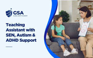 Teaching assistant training for SEN, Autism and ADHD support showing a professional working one-to-one with a child in a supportive learning environment.