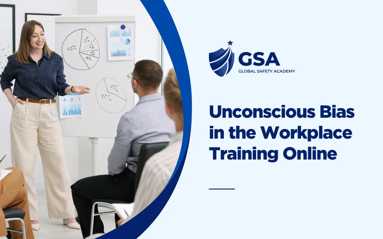 Unconscious bias training banner showing a workplace presentation about diversity, awareness, and fair decision-making.
