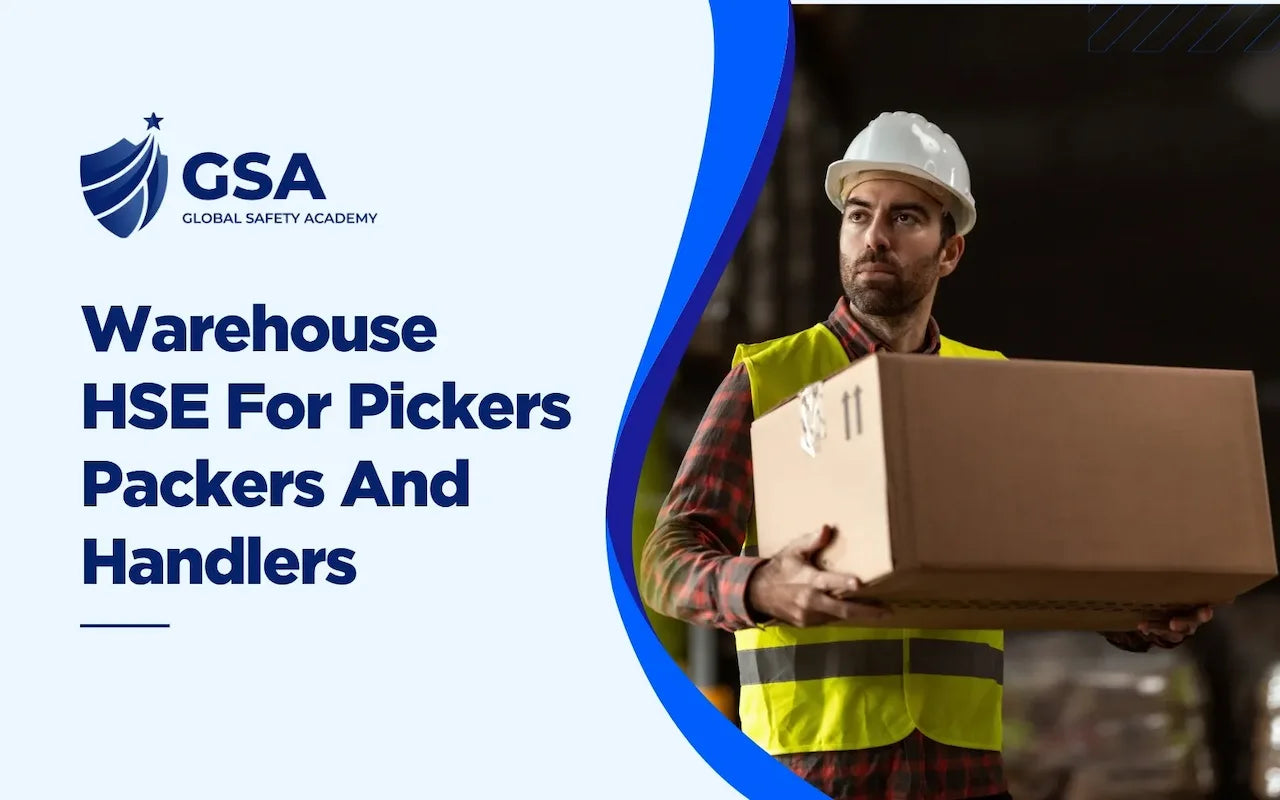 Warehouse HSE For Pickers Packers And Handlers course graphic showing an industrial handler safely carrying a package.