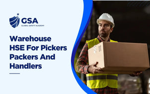 Warehouse HSE For Pickers Packers And Handlers course graphic showing an industrial handler safely carrying a package.
