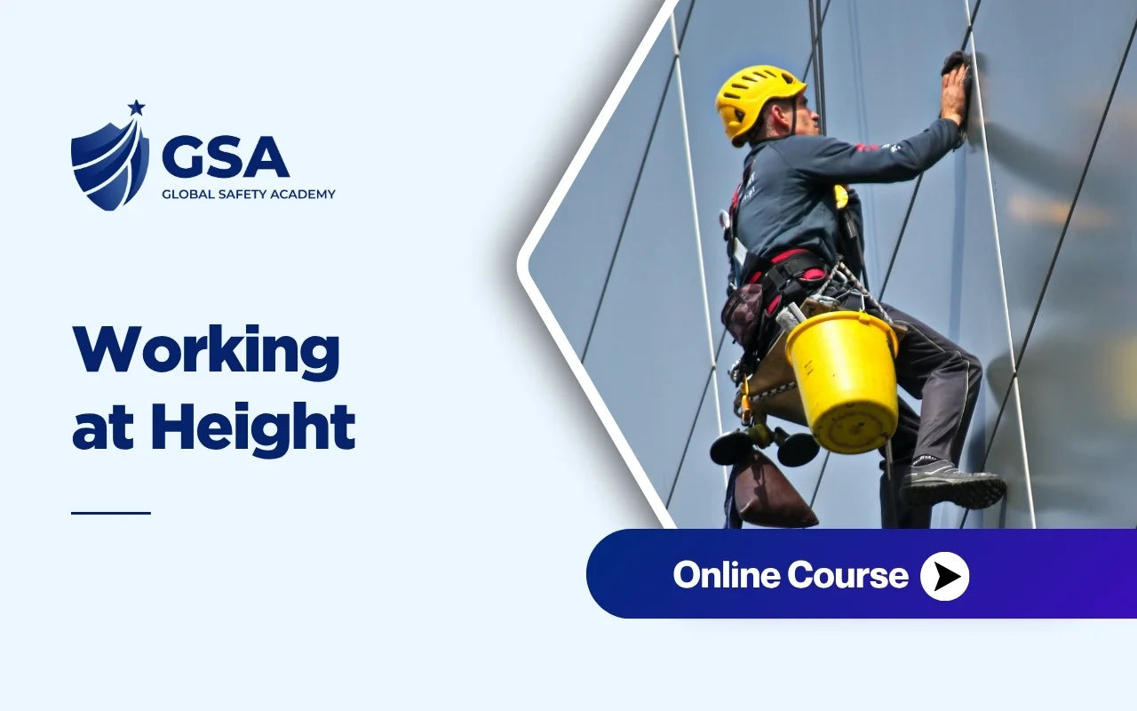 Working at Height Training course featuring a rope access technician using fall protection equipment while performing maintenance on a high-rise building.