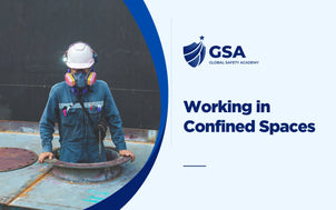 Working in Confined Spaces course banner featuring a worker entering an industrial manhole in protective equipment.