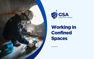 Working in Confined Spaces course banner featuring a worker entering an industrial manhole in protective equipment.